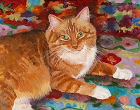 Custom cat portrait painting by Connie Bowen of Archie, a handsome orange tabby cat. Orange tabby cats have such unique personalities!