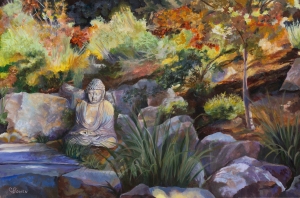 Original painting of Buddha in the garden