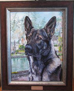 Dog Painting by Connie Bowen of Charger, a German shepherd, and a member of the Lake Oswego Police Department K-9 Corps