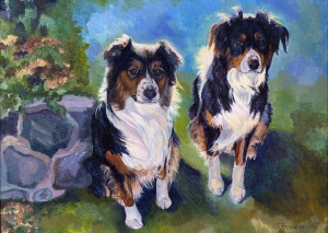 These are my two Australian shepherd dogs. They are the most wonderful dogs, and I love them dearly! Dog Painting by Connie Bowen