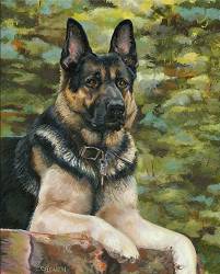 Dog Painting by Connie Bowen of Search and Rescue dog Justice. He was the most magnificent German shepherd SAR dog!