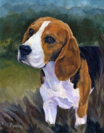 Dog Painting by Connie Bowen of Becks, a champion Beagle from Canada. Beagles can outsmart any fox!