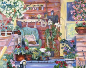 Original painting of porch in Lake Oswego