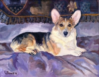Dog Painting by Connie Bowen of Marcy, a sweet Corgi gal. Pembroke Corgis are fanciful and fun!
